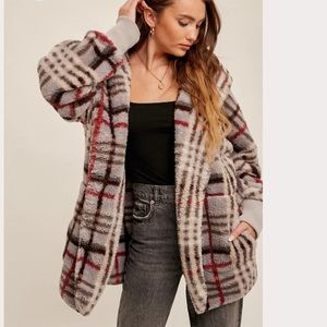 Grey Mix Check Oversized Hoodie Jacket